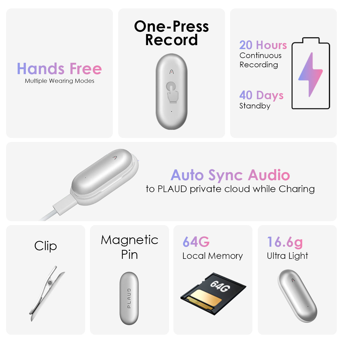 Plaud NotePin- Lunar Silver